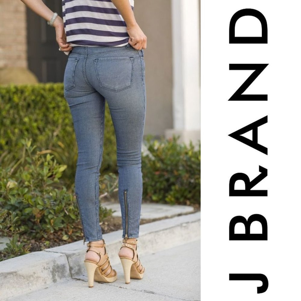 J BRAND Jeans Cass Skinny Railroad Stripe Zip Back